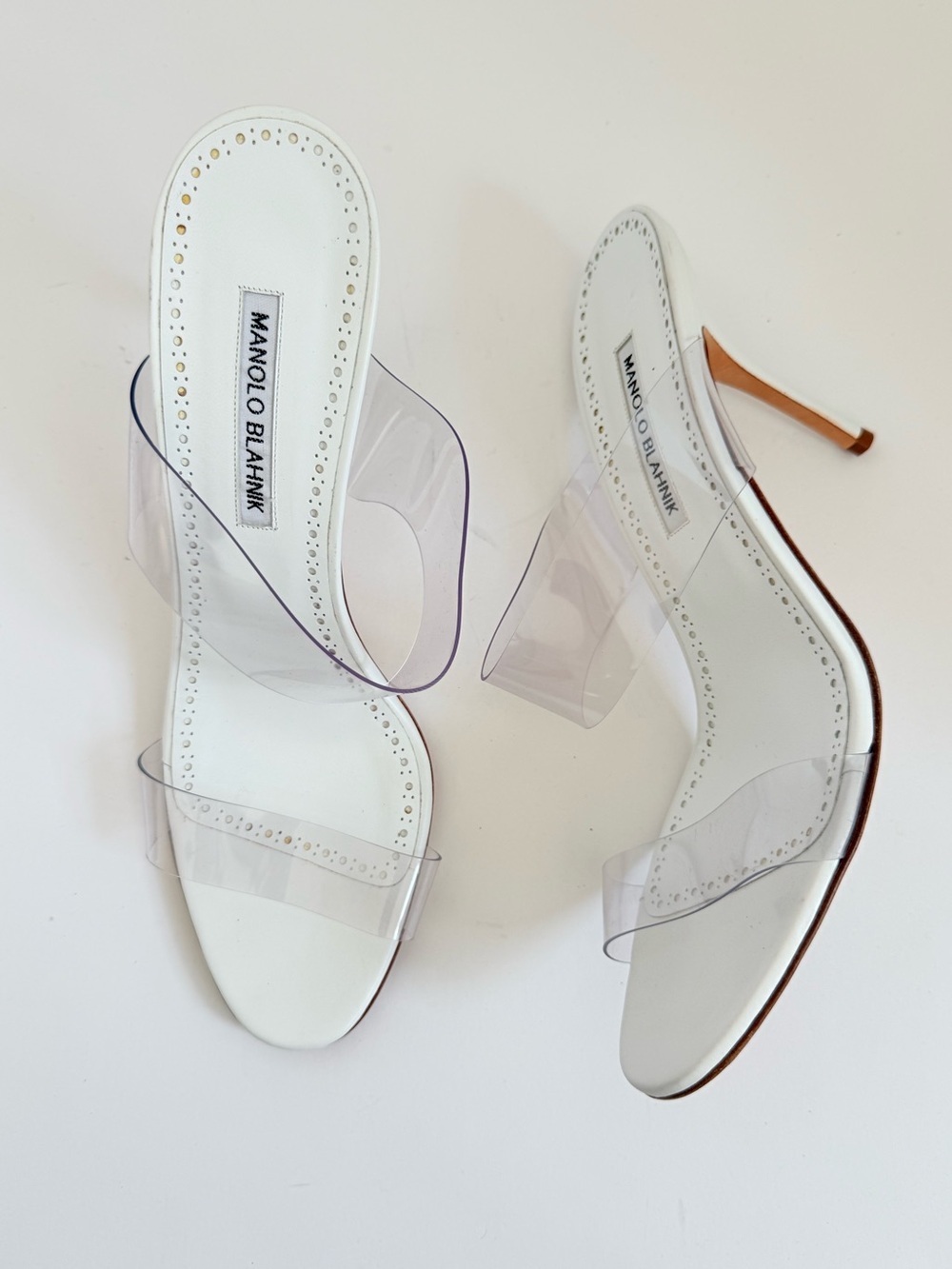 Manolo Blahnik Scolto White Clear PVC Bridal Wedding Mule Sandals EU 40.5